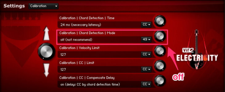 「calibration | Chord Detection | Mode」をoffに