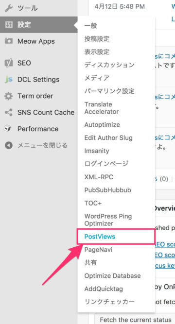 設定メニューにPostViewsが追加される